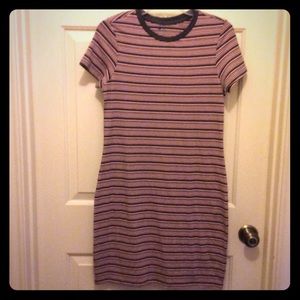 Dip blue stripe M cap sleeve knit body con dress